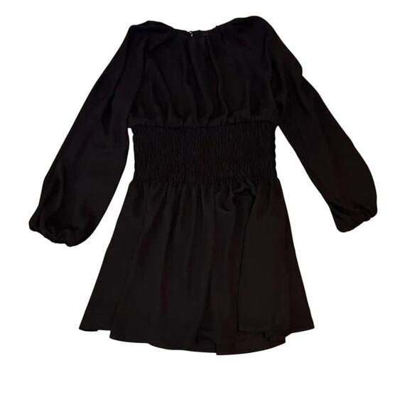 NWT Madewell Black Chiffon Smocked Mini Dress L | Lined Long Sleeve - Picture 6 of 10